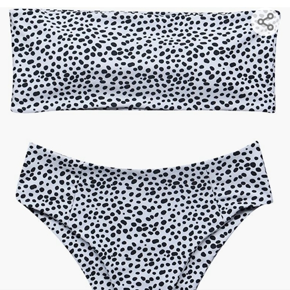 Two Piece Bandeau High Waist Cheeky Bikini Monochrome Spotted Swimsuit - Picture 1 of 5